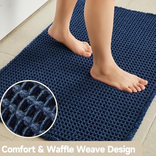 TYUU Waffle Bath Mat, Small Boho Bathroom Rugs Non Slip 24x16 Navy Blue - Image 4
