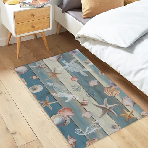 Giwawa Coastal Starfish Bath Rug Summer Sea Turtle Bathroom Carpet Soft Non - Image 2