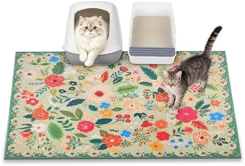 Cat Litter Mat, Upgrade Non-Slip Kitty Litter mat, Traps 100% Litter, Soft on by YOSEPATI