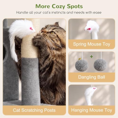 Globlazer Cat Tree Tower for Indoor Cats Large Adult, Light Grey - Image 6