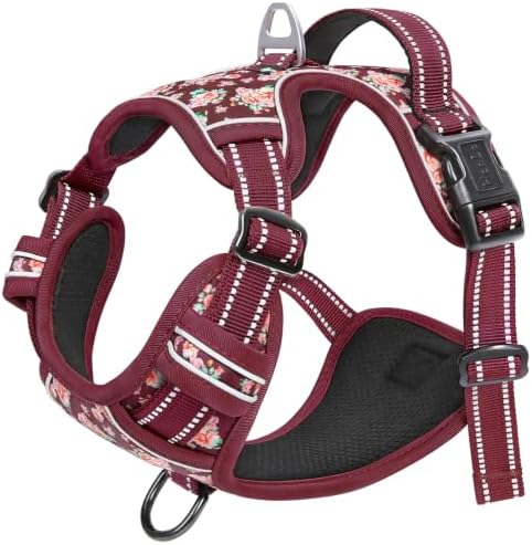 HEELE Dog Harness, Reflective, No Pull No Choke, Flower Burgundy - Image 6