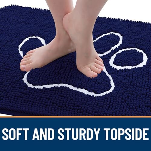 OLANLY Dog Door Mat for Muddy Paws 47x17, Paw Print Design Chenille Mud Mat - Image 4