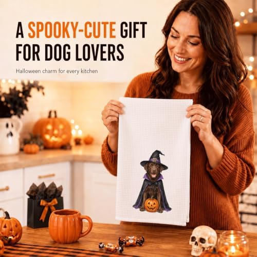 Halloween Dog Kitchen Towel 16x24 Inch, Cute Chocolate Labrador Witch Pumpkin - Image 7