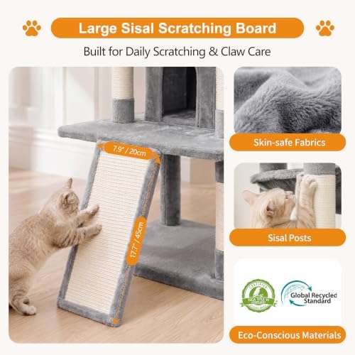 Heybly Tall Cat Tree for Large Cat, 75.2-inch Multi-Level Cat Tower HCT038W - Image 4