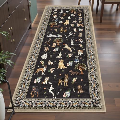 Black Floral Hallway Runner Rug 2x6 by WelcometoBabovid
