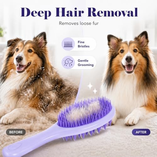 Dog Brush for Shedding, Long Handle Silicone Dog Bath Brush for Dogs and Cats - Image 3