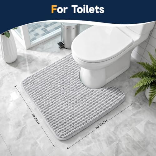 Ophanie Grey Toilet Rugs U-Shaped 20x20, Soft Chenille Contour Bath Mat - Image 2