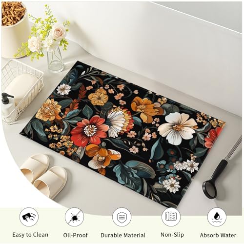 Giwawa Vintage Floral Bath Rug Boho Flower Bathroom Mat Soft Quick Dry Non Slip - Image 4