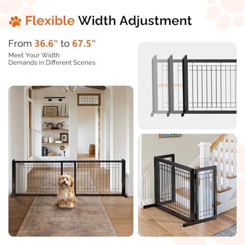 Bonnlo Free Standing Dog Gate, Metal Adjustable Pet Fence Indoor, Christmas - Image 2
