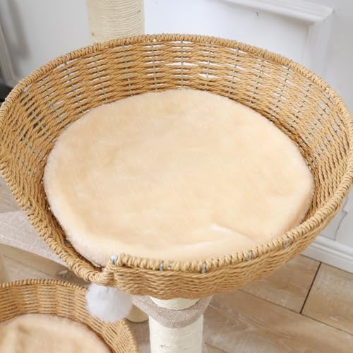 SHENGOCASE Modern Cat Tree Tower, Wooden Condo, 3 Large Rattan Wicker Basket - Image 7