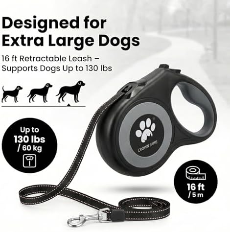 16 ft Retractable Dog Leash for Extra Large Dogs up to 130 lbs, Tangle-Free - Image 4