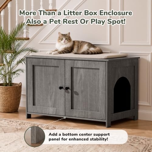 Hidden Cat Litter Box Enclosure Furniture, Dog Proof Kitty Washroom Cabinet - Image 7