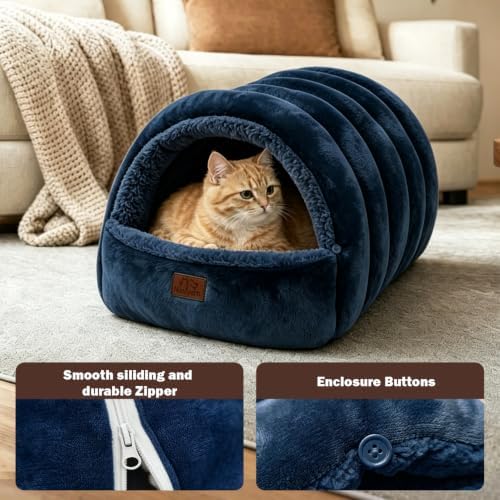 Covered Cat Bed Cave for Indoor Cats, 2-in-1 Enclosed Pet Bed for Kittens - Image 3
