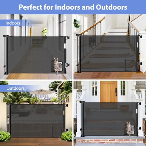 Retractable Baby Gates with Cat Door 80" Wide Retractable Dog Gate with Pet - Image 6
