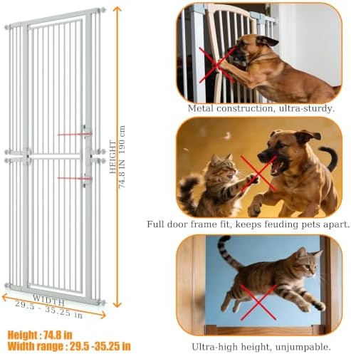 KAGNJIC74.8 Extra Tall Pet Gate, 29.5"-35.25" Cat Gate - Image 2