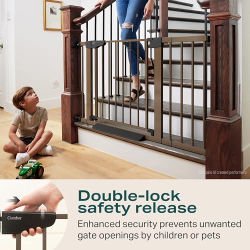 Cumbor 30-46" Baby Gate for Stairs, Auto Close Dog Gate for the House Brown - Image 6