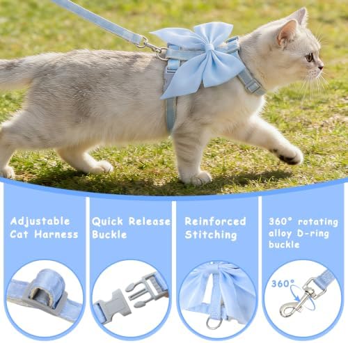 Tensho Blue Bow Cat Harness and Leash Set, Escape Proof - Image 5