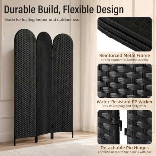 3 Panel PE Rattan Room Divider, Privacy Screen - Image 5
