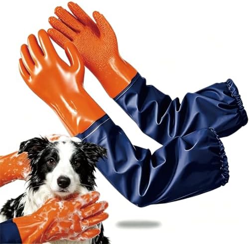 YOFANG 27.2" Long Sleeve Pet Grooming Bathing Gloves Anti-Scratch by YOURSPETSOFYOFANG