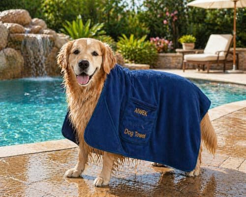Dog Towel Microfiber, Super Absorbent Quick Dry Pet Wrap Blue XL by AIWEKDOGBLANKETS