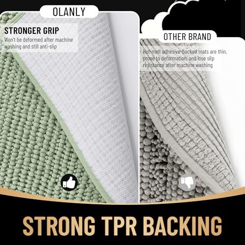 OLANLY Thick Chenille Absorbent Bathroom Rugs Mat 36x24, Sage Green - Image 5