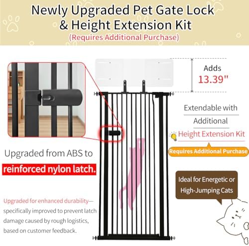 Lumizone Extra Tall Cat Gate 61.02" High 29.92"-42.51" Wide Pet Gate Black - Image 3