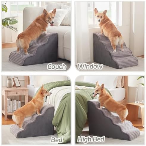 Laojin Balhen Dog Stairs for Small Dogs & Cats 15.7" H, High Density Foam Dog - Image 2