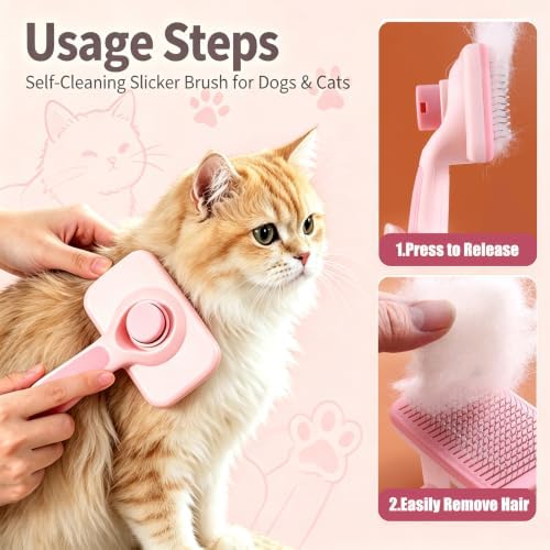 Self-Cleaning Cat Brush & Pet Hair Remover Set, Reusable Lint Remover - Image 3