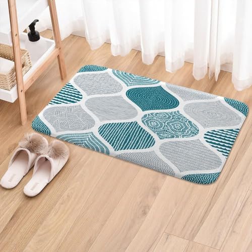 JAWO Teal and Grey Paisley Bath Mat - Image 2
