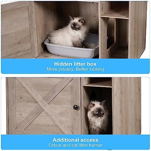 Hey-brother Cat Tree Tower, Wooden Litter Box Enclosure and Condo - Image 7