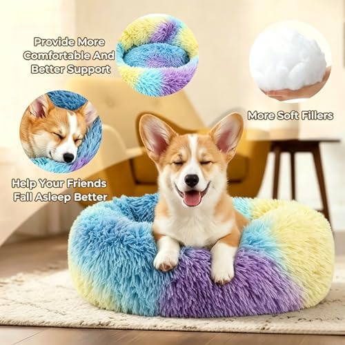 Calming Donut Dog and Cat Bed for Indoor Cats, Anti-Anxiety Round Fluffy Soft - Image 4