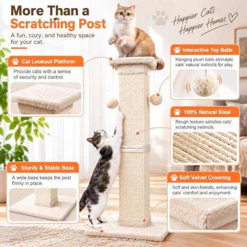 SOCATER Cat Scratching Post 33 Inch Nature Sisal Cat Scratch Post - Image 4