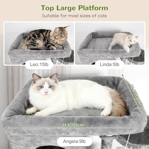 Globlazer Large Cat Tree, 80in Tall Climbing Tower, Light Grey - Image 3
