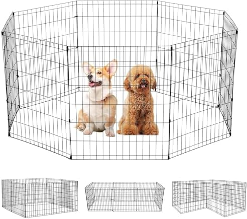 FDW Dog Pen Playpen Puppy Pet Playpen 8 Panel Indoor Outdoor Metal Portable by FDW