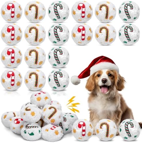 60 Pcs Christmas Squeaky Snowball Dog Toys Small Dog Chew Candy Canes Toys by Syhood