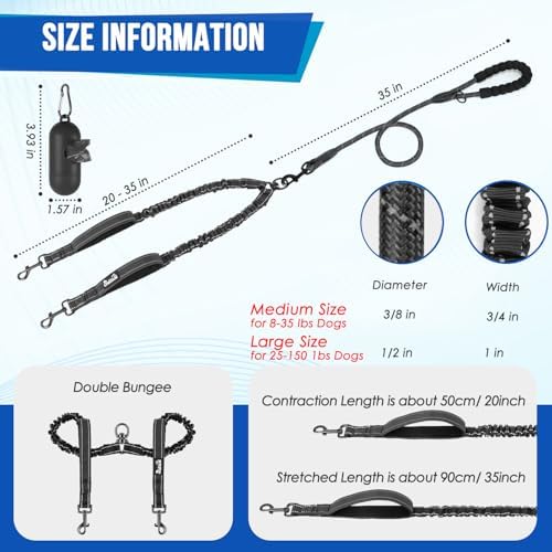 Lukovee Double Dog Leash, Reflective Heavy Duty Lead, No Tangle - Image 6