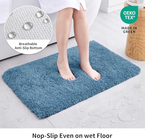 Disolla Blue Bathroom Rugs 17x24, Microfiber Non-Slip Plush Small Bath Mat - Image 3