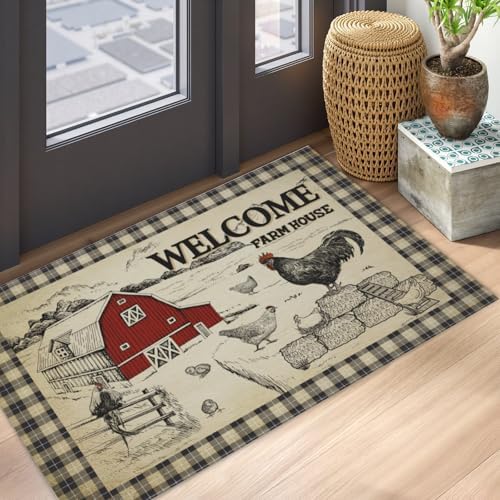 Giwawa Farmhouse Rooster Bath Rug Country Chicken Shower Rug Absorbent Bath - Image 5