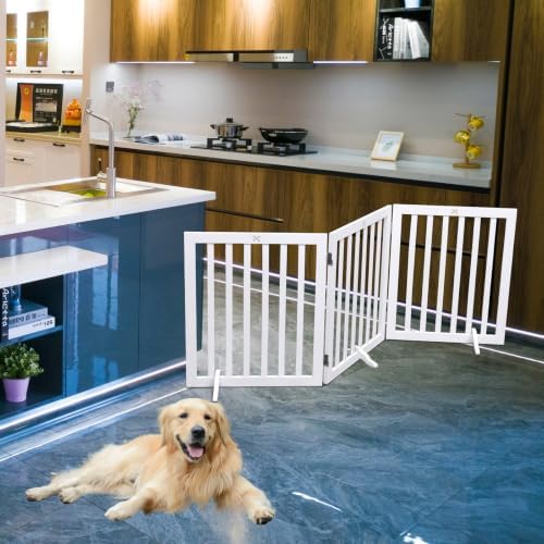 Dog Gate Wooden Freestanding Pet Gate 3 Panel 23.6" Heigh - Image 2