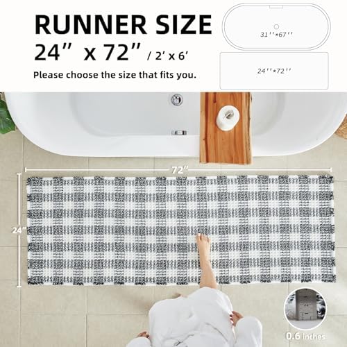 TYUU Waffle Runner Rug Bathroom, Long Boho Bath Mat, 72x24 Black & White - Image 2