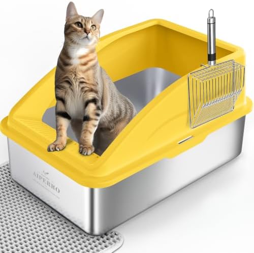 AIPERRO Stainless Steel Litter Box | XL Metal Cat Litter Boxes by AIPERRO