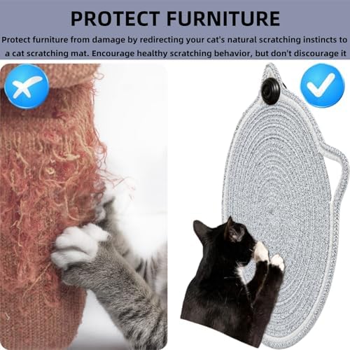 Cat Scratcher Mat 16.9'' Round Natural Cotton Rope Double-Sided - Image 5
