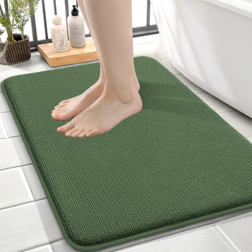 OLANLY Memory Foam Small Bathroom Rugs 24x16, Absorbent Mat, Olive Green by OLANLY