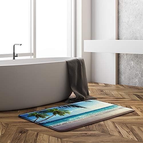 AMFD Beach View Bath Mat Ocean Beach Hawaiian Tropical Palm Tree Green Leaves - Image 2