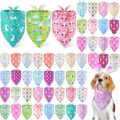 Preboun 50 Pcs Easter Dog Bandanas Bulk Bunny Dog Bandanas for Dogs Triangle Kerchief Bibs Scarf Set for Pet Costume Photo Props Accessories Pet Shops Adoption Events, 25 Styles(31.5 x 21.7 x 21.7) by Preboun
