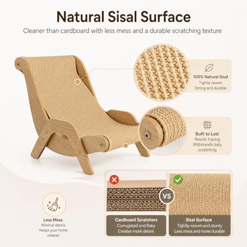 Cat Scratch Lounger Chair, Wooden Sisal Scratching Bed，14.5''*20.2''*12.4'' - Image 4