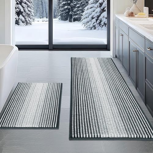 BSICPRO Bathroom Rugs Sets 2 Piece, Non Slip Striped Bath Mats by BSICPRO