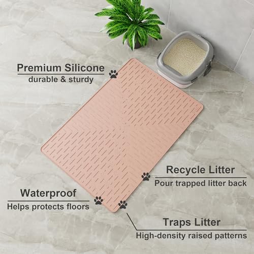 OHMO XL Cat Litter Mat, 37.5x25.2 Silicone Trapping Mat Coral - Image 2