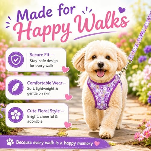 Step in Dog Harness Leash Set- All Weather Reflective No-Pull Floral Pattern - Image 4