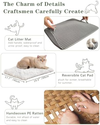 SETVSON Cat Litter Box Enclosure Furniture, Hidden Rattan PE House - Image 4